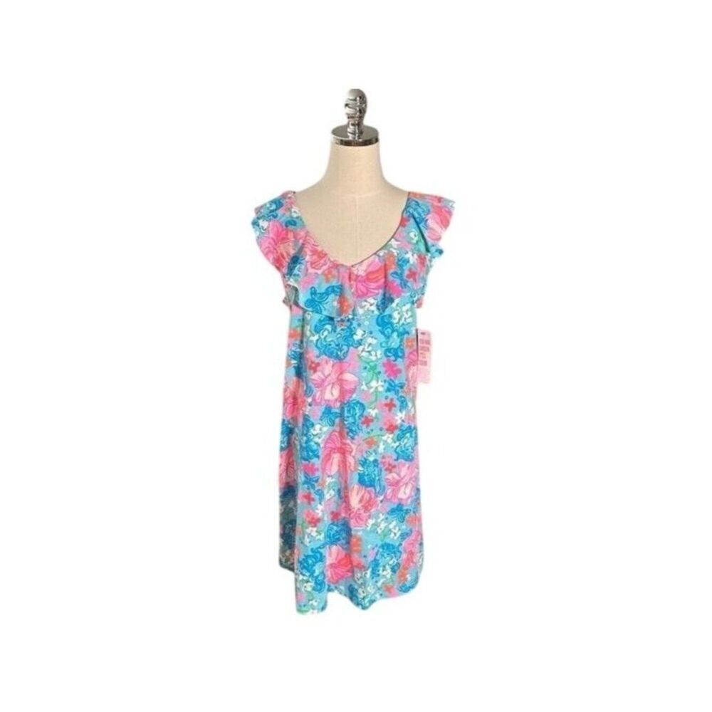 Lilly Pulitzer Alessa Swing Dress Surf Blue Luscious Lions Pima Cotton L NWT